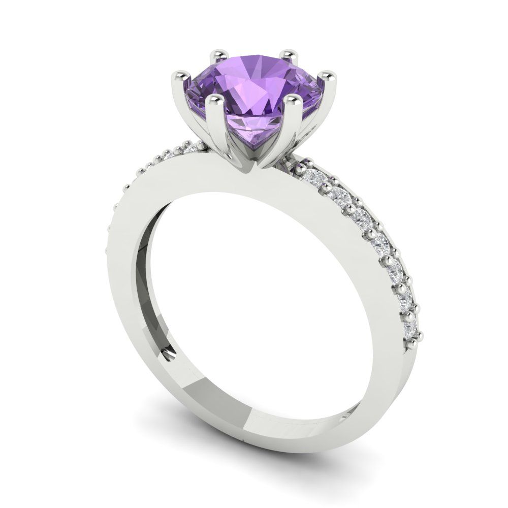 1.71 cttw Simulated Alexandrite Solitaire with Zirconia Simulated Diamond Accents Engagement Ring - Solid Gold (Round Cut,7.5mm)