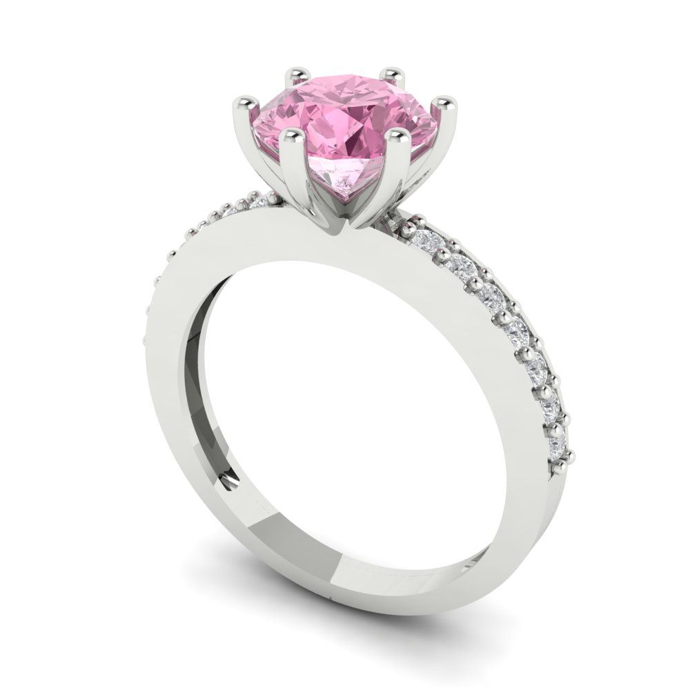 1.71 cttw Zirconia Simulated Pink Diamond Solitaire with Zirconia Simulated Diamond Accents Engagement Ring - Solid Gold (VVS1, Round Cut,7.5mm)