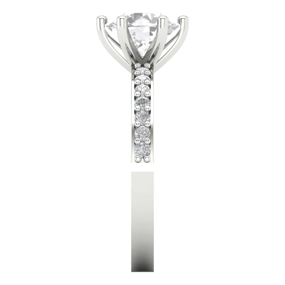 1.71 cttw Certified Moissanite Solitaire with Zirconia Simulated Diamond Accents Engagement Ring - Solid Gold (VVS1, D-F,Round Cut,7.5mm)