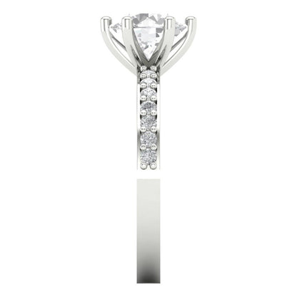 1.71 cttw Certified Moissanite Solitaire with Zirconia Simulated Diamond Accents Engagement Ring - Solid Gold (VVS1, D-F,Round Cut,7.5mm)