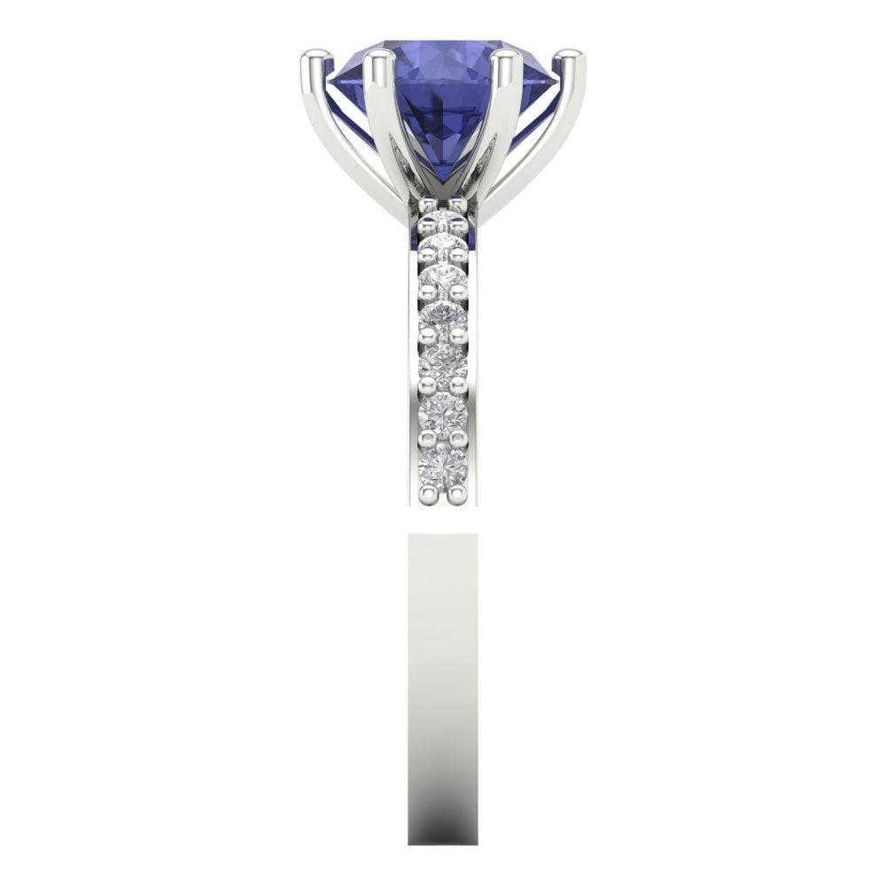 1.71 cttw Simulated Tanzanite Solitaire with Zirconia Simulated Diamond Accents Engagement Ring - Solid Gold (Round Cut,7.5mm)