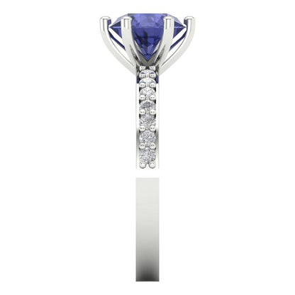 1.71 cttw Simulated Tanzanite Solitaire with Zirconia Simulated Diamond Accents Engagement Ring - Solid Gold (Round Cut,7.5mm)