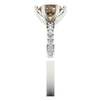 1.71 cttw Yellow Moissanite Solitaire with Zirconia Simulated Diamond Accents Engagement Ring - Solid Gold (Round Cut,7.5mm)