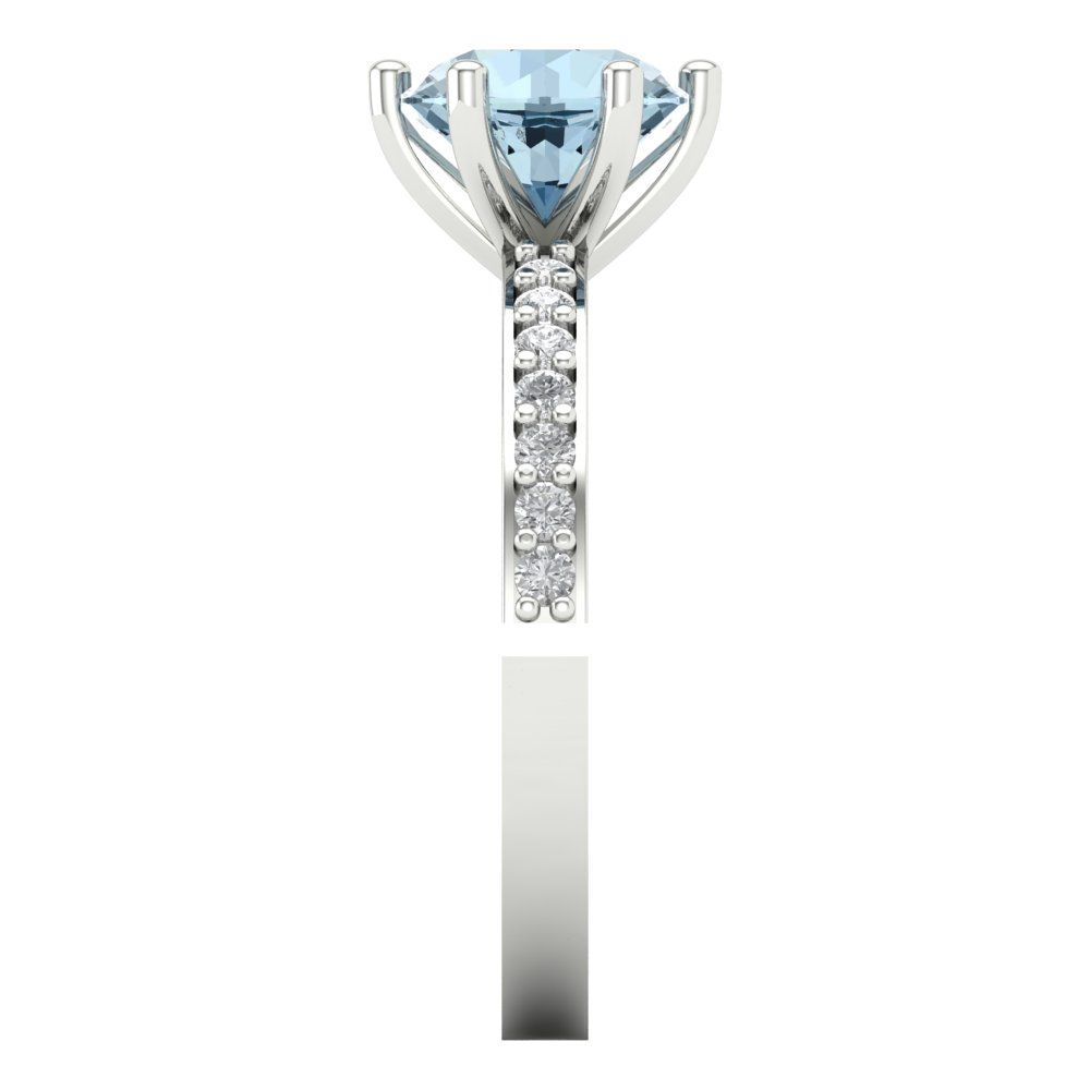 1.71 cttw Natural Sky Blue Topaz Solitaire with Zirconia Simulated Diamond Accents Engagement Ring - Solid Gold (Round Cut,7.5mm)