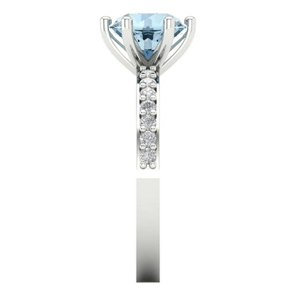 1.71 cttw Natural Sky Blue Topaz Solitaire with Zirconia Simulated Diamond Accents Engagement Ring - Solid Gold (Round Cut,7.5mm)