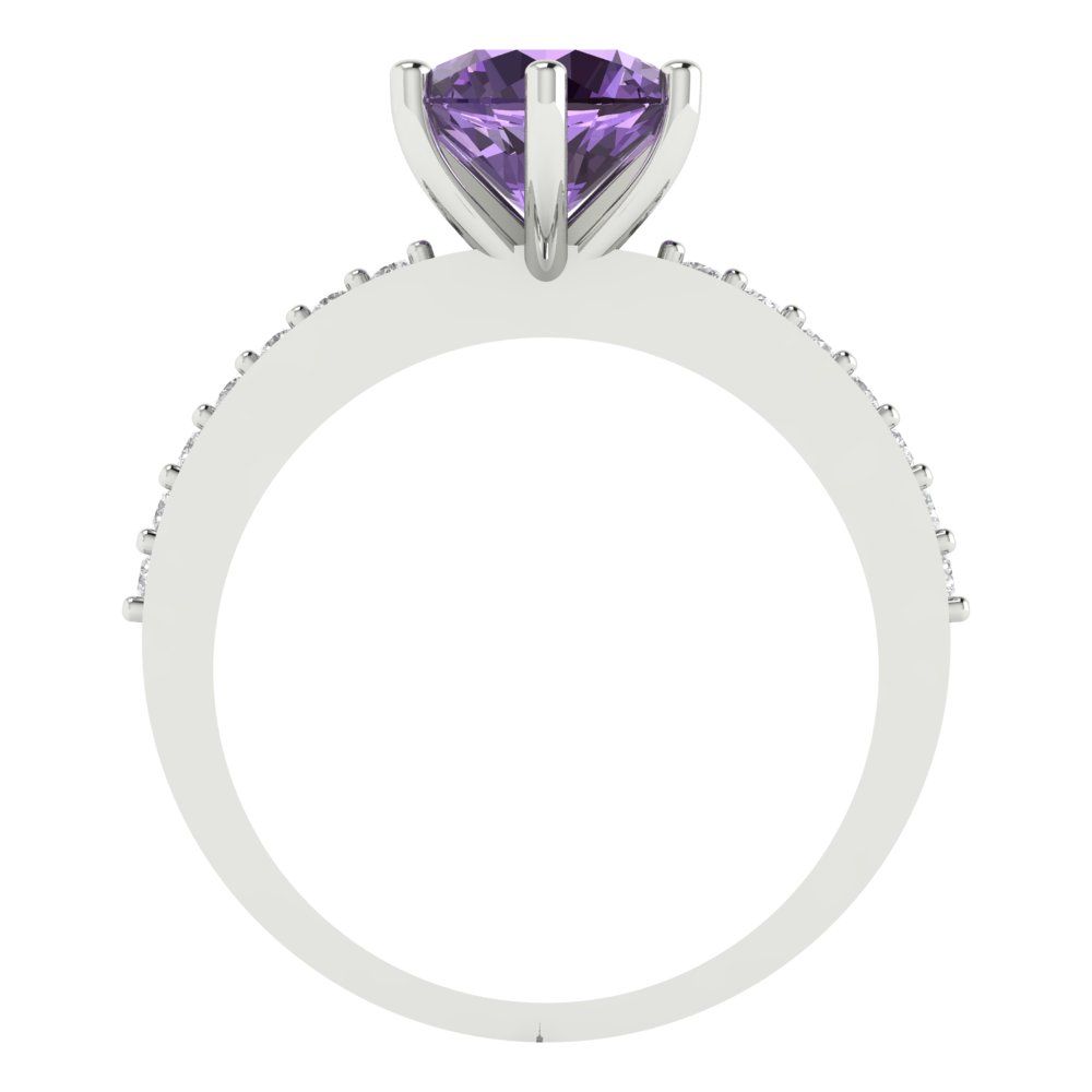 1.71 cttw Simulated Alexandrite Solitaire with Zirconia Simulated Diamond Accents Engagement Ring - Solid Gold (Round Cut,7.5mm)