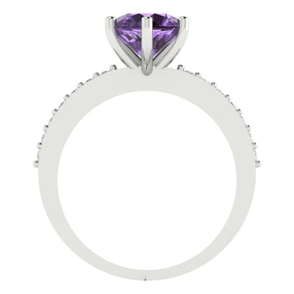 1.71 cttw Simulated Alexandrite Solitaire with Zirconia Simulated Diamond Accents Engagement Ring - Solid Gold (Round Cut,7.5mm)