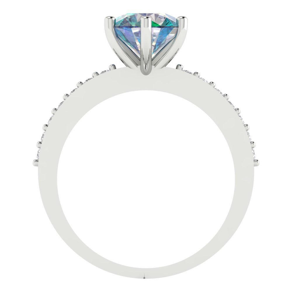 1.71 cttw Blue Moissanite Solitaire with Zirconia Simulated Diamond Accents Engagement Ring - Solid Gold (Round Cut,7.5mm)