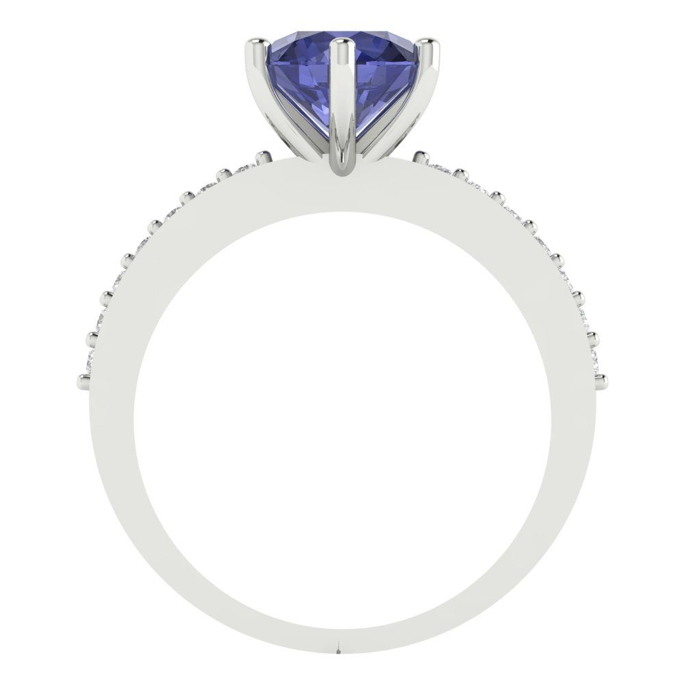 1.71 cttw Simulated Tanzanite Solitaire with Zirconia Simulated Diamond Accents Engagement Ring - Solid Gold (Round Cut,7.5mm)