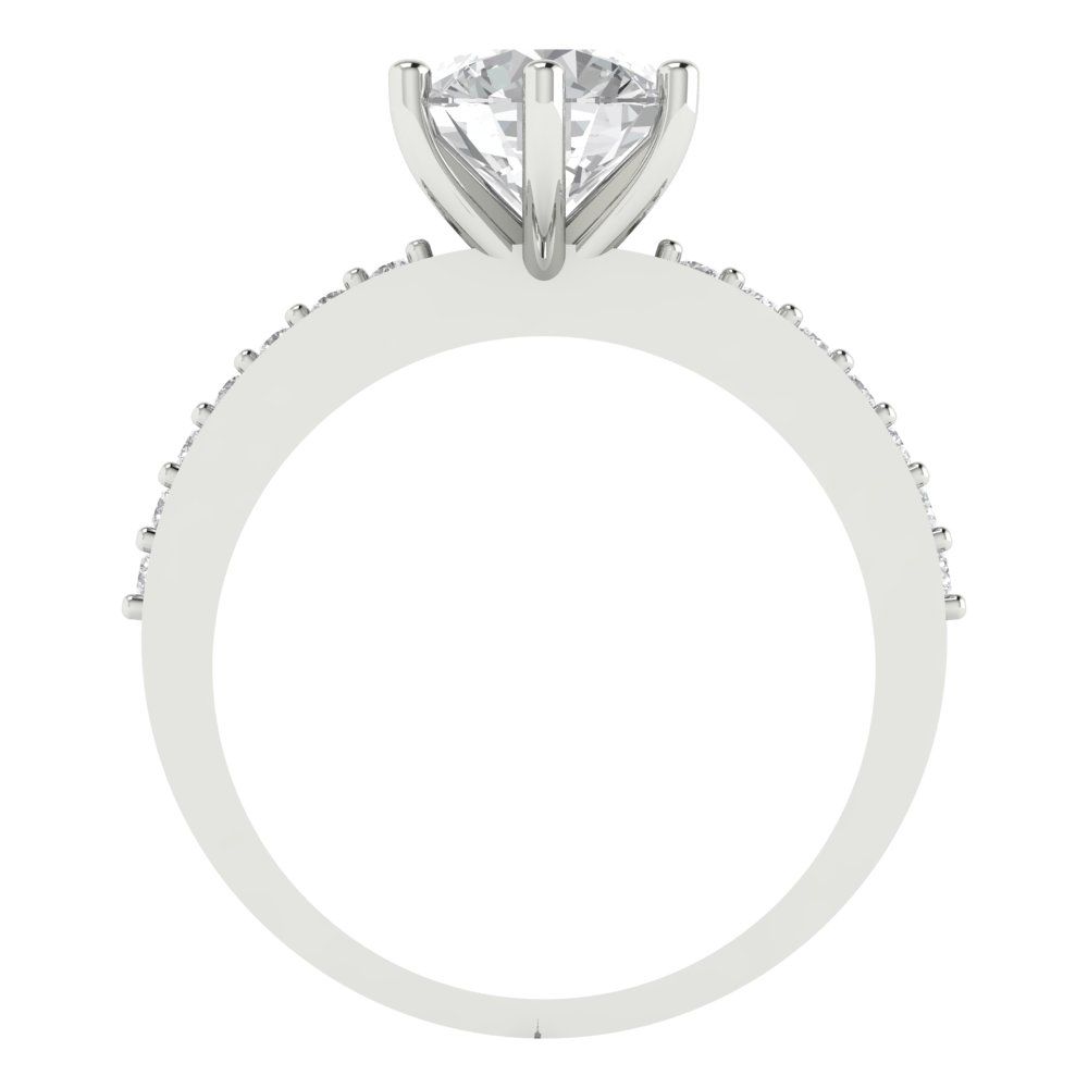 1.71 cttw Certified Moissanite Solitaire with Zirconia Simulated Diamond Accents Engagement Ring - Solid Gold (VVS1, D-F,Round Cut,7.5mm)