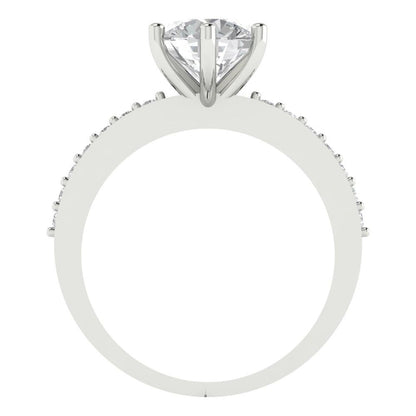 1.71 cttw Certified Moissanite Solitaire with Zirconia Simulated Diamond Accents Engagement Ring - Solid Gold (VVS1, D-F,Round Cut,7.5mm)