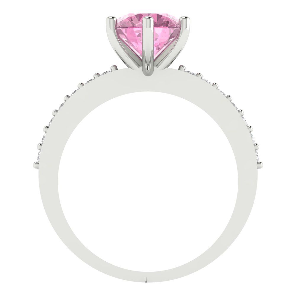 1.71 cttw Zirconia Simulated Pink Diamond Solitaire with Zirconia Simulated Diamond Accents Engagement Ring - Solid Gold (VVS1, Round Cut,7.5mm)