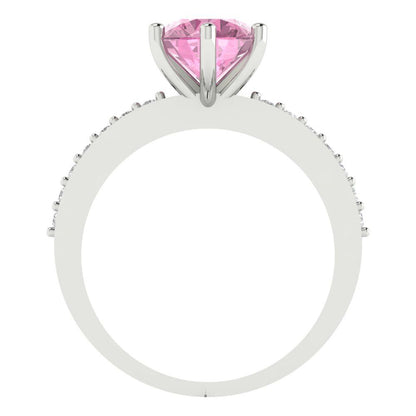 1.71 cttw Zirconia Simulated Pink Diamond Solitaire with Zirconia Simulated Diamond Accents Engagement Ring - Solid Gold (VVS1, Round Cut,7.5mm)