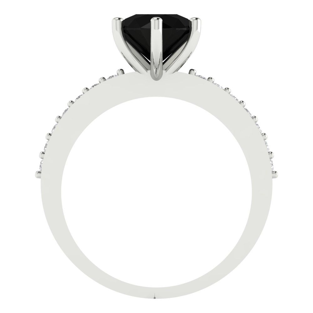 1.71 cttw Natural Onyx Solitaire with Zirconia Simulated Diamond Accents Engagement Ring - Solid Gold (Round Cut,7.5mm)