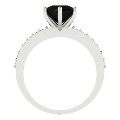 1.71 cttw Natural Onyx Solitaire with Zirconia Simulated Diamond Accents Engagement Ring - Solid Gold (Round Cut,7.5mm)