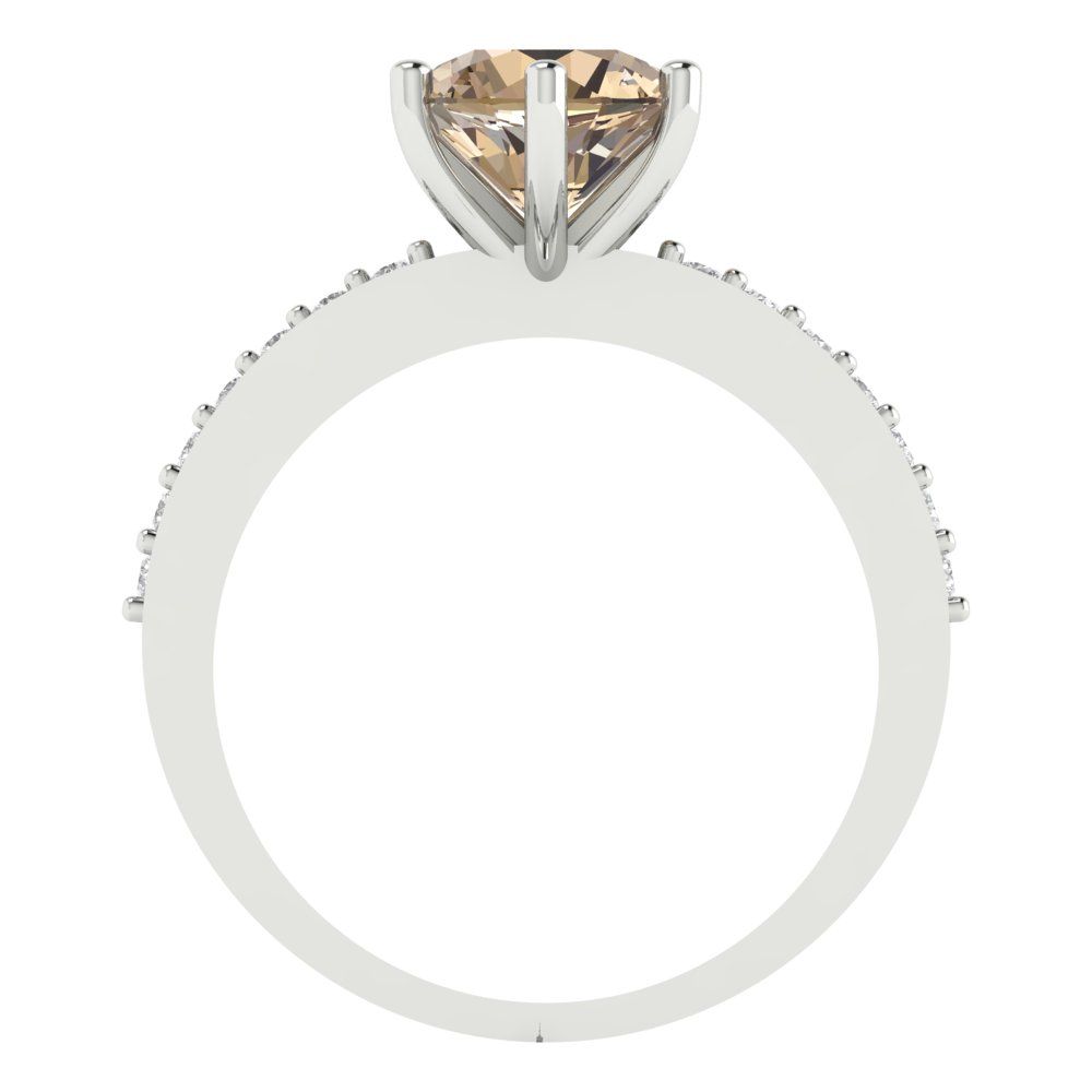 1.71 cttw Yellow Moissanite Solitaire with Zirconia Simulated Diamond Accents Engagement Ring - Solid Gold (Round Cut,7.5mm)