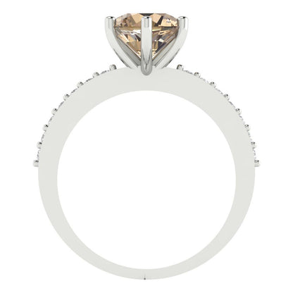 1.71 cttw Yellow Moissanite Solitaire with Zirconia Simulated Diamond Accents Engagement Ring - Solid Gold (Round Cut,7.5mm)