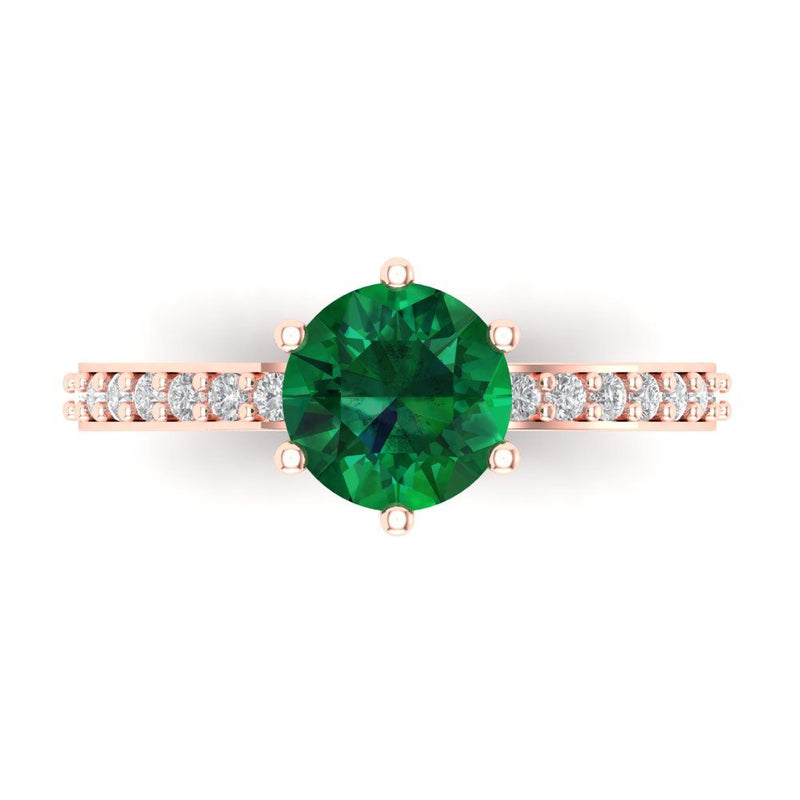 1.71 ct Brilliant Round Cut Simulated Emerald Stone Rose Gold Solitaire with Accents Ring