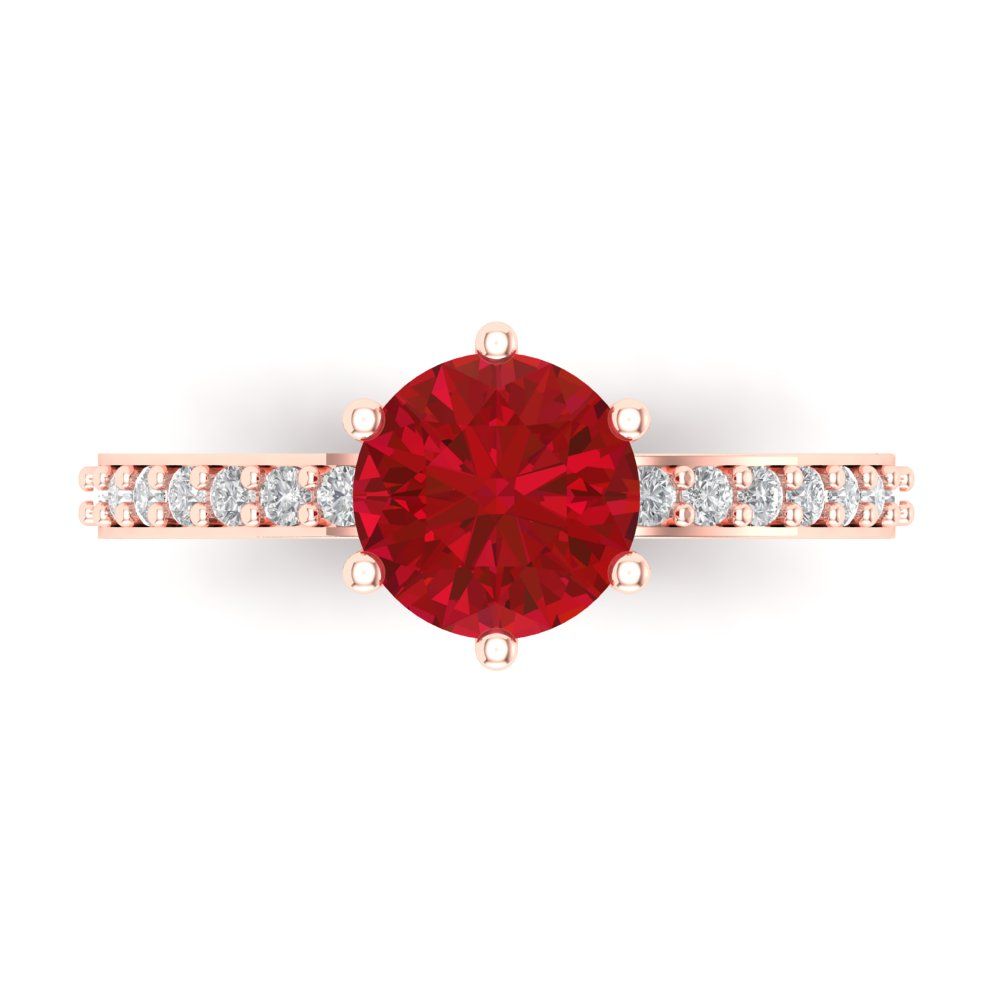 1.71 cttw Simulated Pink Tourmaline Solitaire with Zirconia Simulated Diamond Accents Engagement Ring - Solid Gold (Round Cut,7.5mm)