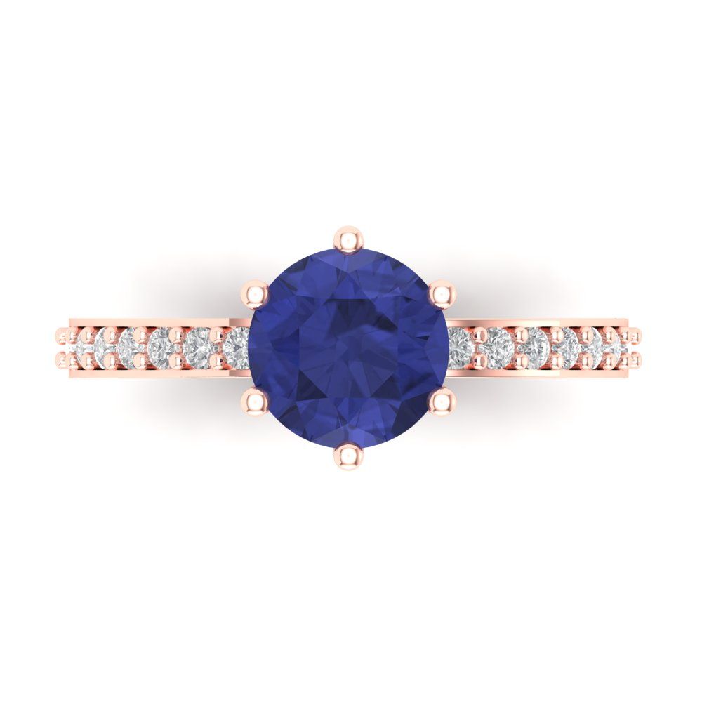 1.71 cttw Simulated Tanzanite Solitaire with Zirconia Simulated Diamond Accents Engagement Ring - Solid Gold (Round Cut,7.5mm)