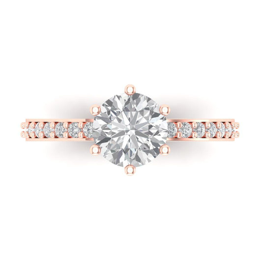 1.71 cttw Moissanite Solitaire with Zirconia Simulated Diamond Accents Engagement Ring - Solid Rose Gold (VVS1, Round Cut,7.5mm)