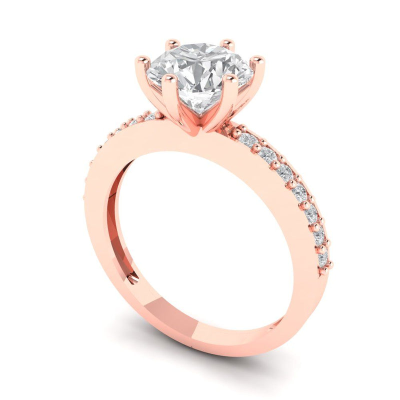 1.71 ct Brilliant Round Cut Clear Simulated Diamond Stone Rose Gold Solitaire with Accents Ring