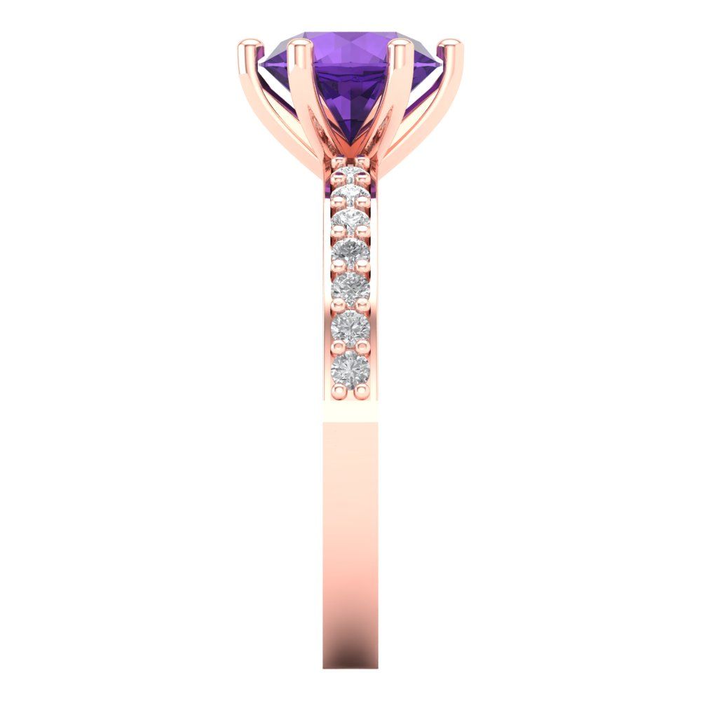 1.71 cttw Natural Amethyst Solitaire with Zirconia Simulated Diamond Accents Engagement Ring - Solid Gold (Round Cut,7.5mm)