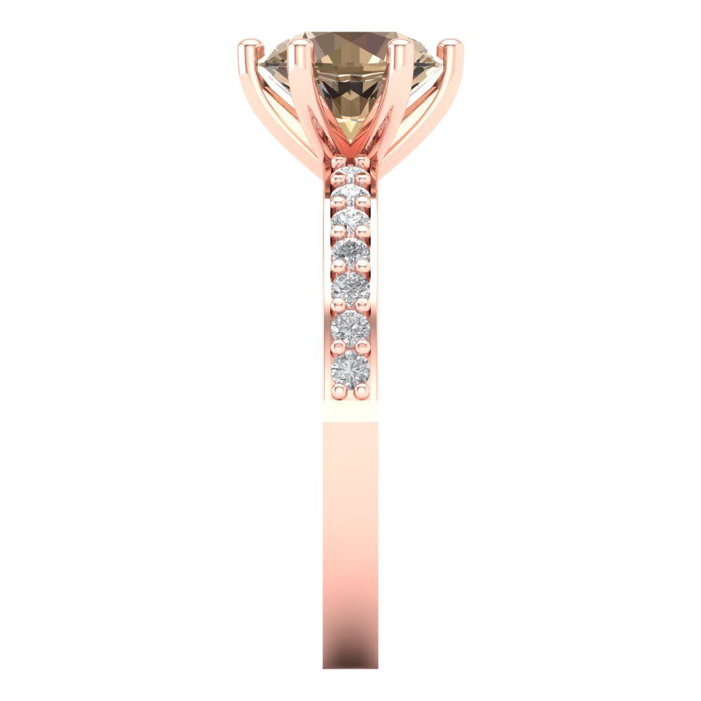 1.71 cttw Yellow Moissanite Solitaire with Zirconia Simulated Diamond Accents Engagement Ring - Solid Rose Gold (VVS1, Round Cut,7.5mm)