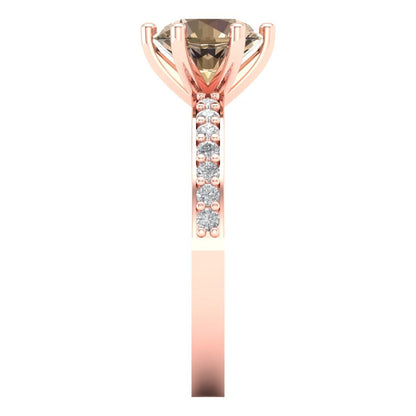 1.71 cttw Yellow Moissanite Solitaire with Zirconia Simulated Diamond Accents Engagement Ring - Solid Rose Gold (VVS1, Round Cut,7.5mm)