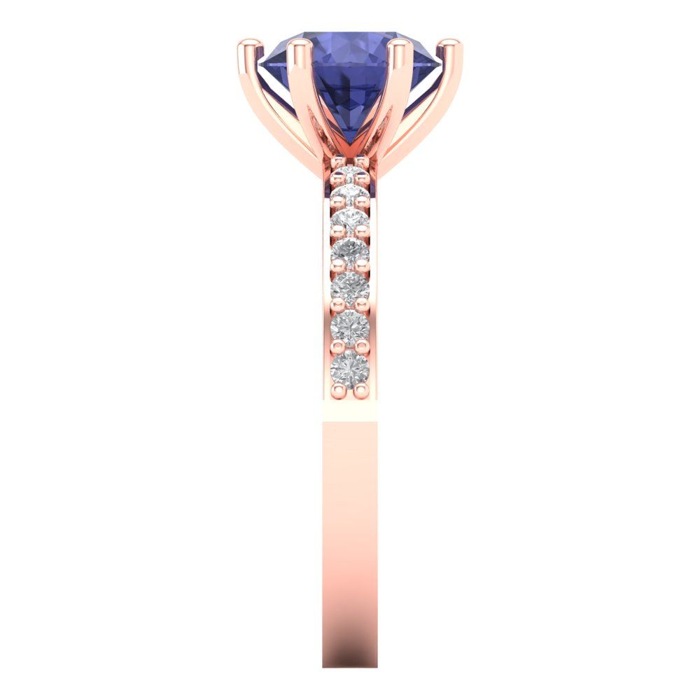 1.71 cttw Simulated Tanzanite Solitaire with Zirconia Simulated Diamond Accents Engagement Ring - Solid Gold (Round Cut,7.5mm)