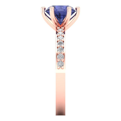 1.71 cttw Simulated Tanzanite Solitaire with Zirconia Simulated Diamond Accents Engagement Ring - Solid Gold (Round Cut,7.5mm)