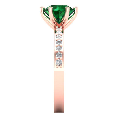 1.71 cttw Simulated Emerald Solitaire with Zirconia Simulated Diamond Accents Engagement Ring - Solid Gold (Round Cut,7.5mm)