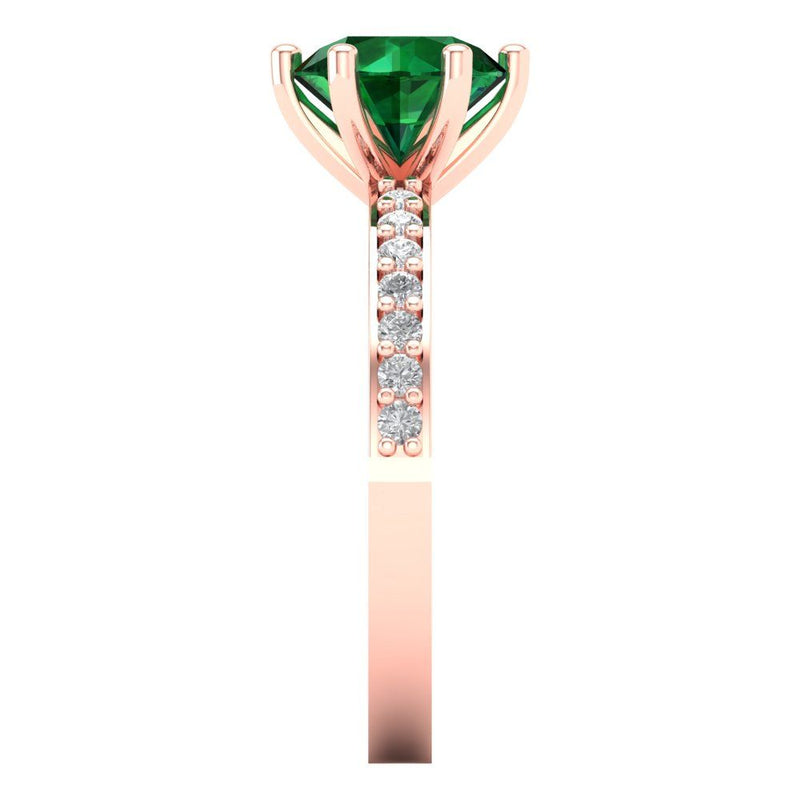 1.71 ct Brilliant Round Cut Simulated Emerald Stone Rose Gold Solitaire with Accents Ring