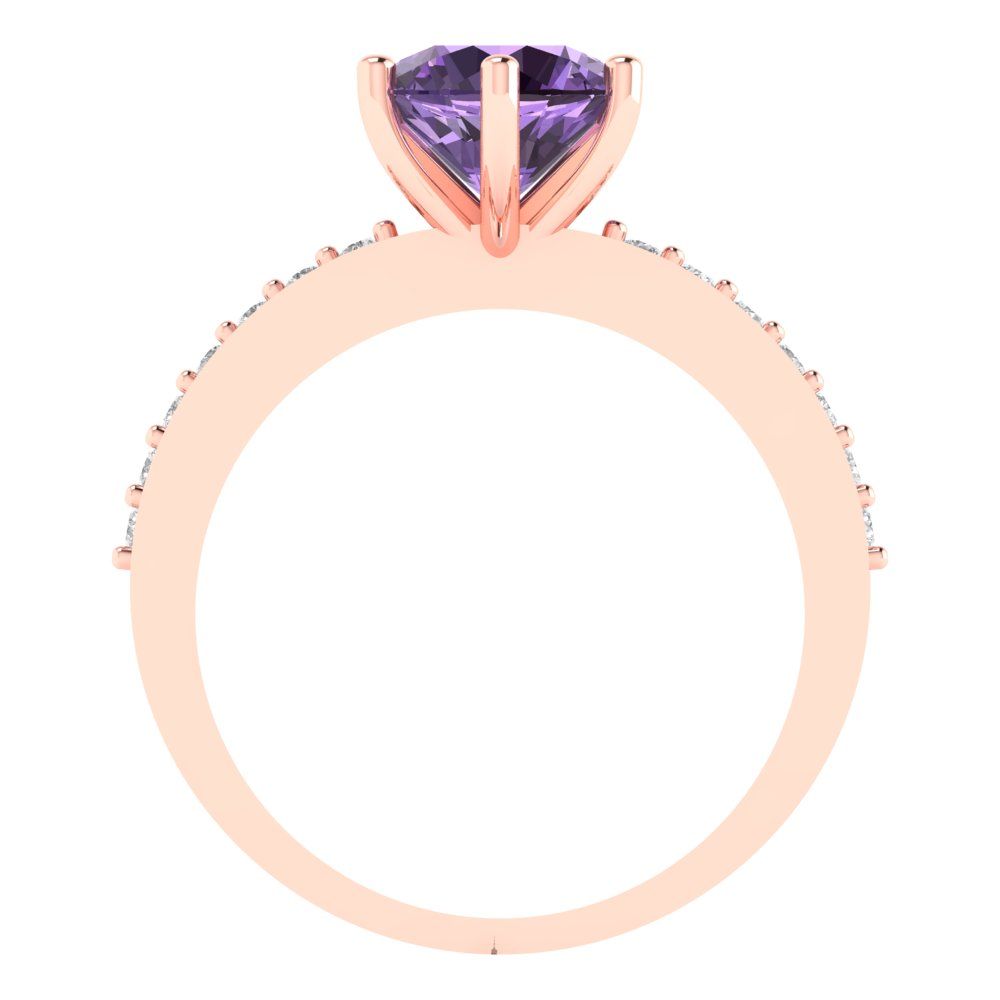 1.71 cttw Simulated Alexandrite Solitaire with Zirconia Simulated Diamond Accents Engagement Ring - Solid Gold (Round Cut,7.5mm)