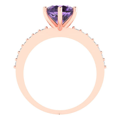 1.71 cttw Simulated Alexandrite Solitaire with Zirconia Simulated Diamond Accents Engagement Ring - Solid Gold (Round Cut,7.5mm)