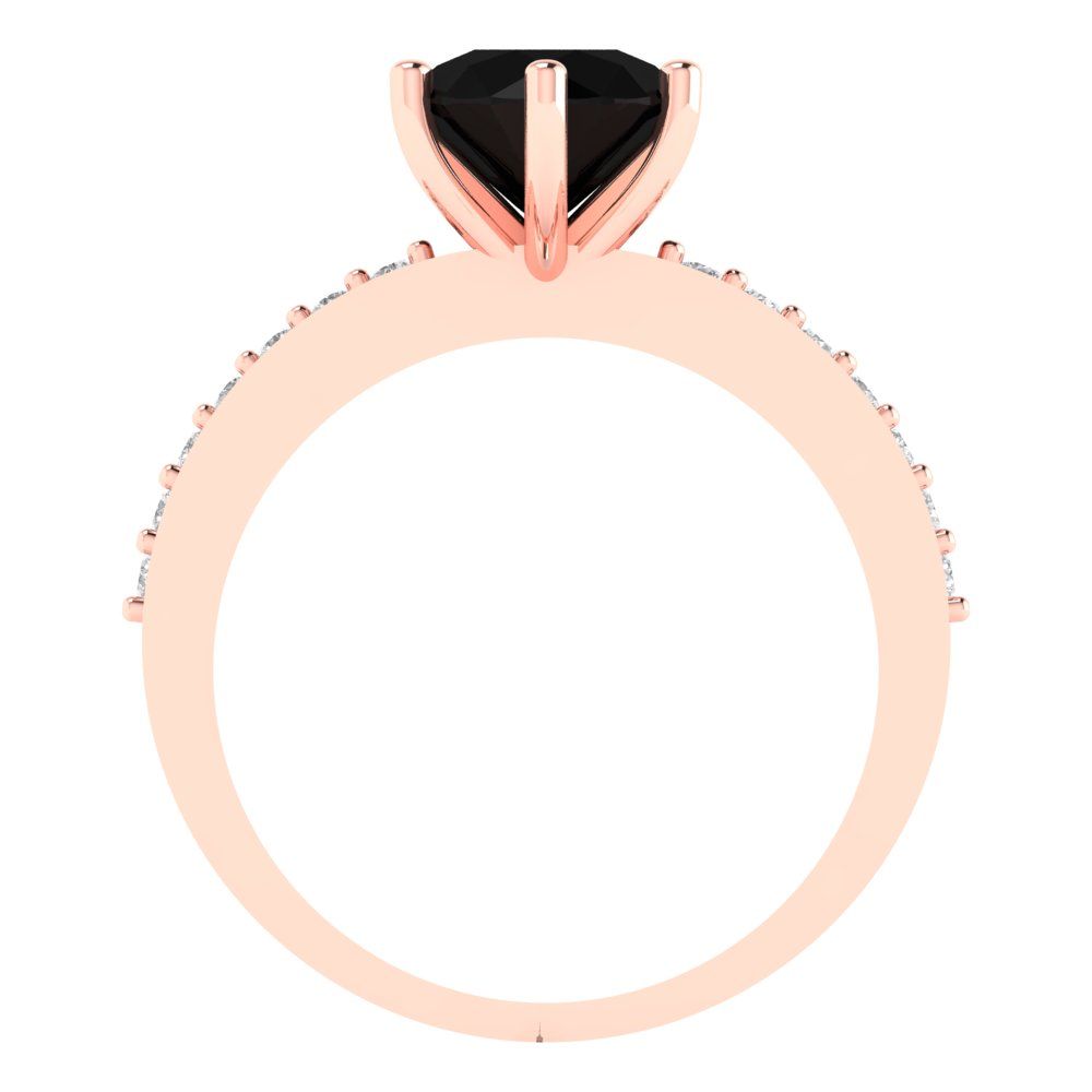 1.71 cttw Natural Onyx Solitaire with Zirconia Simulated Diamond Accents Engagement Ring - Solid Gold (Round Cut,7.5mm)