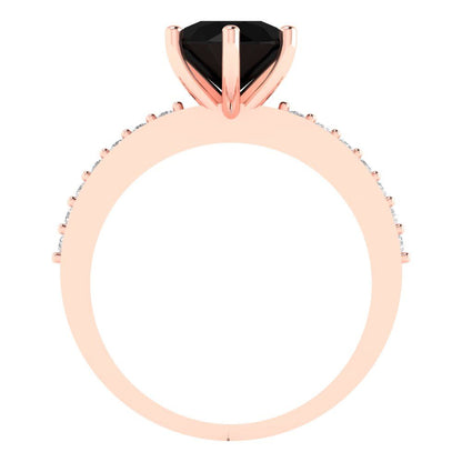 1.71 cttw Natural Onyx Solitaire with Zirconia Simulated Diamond Accents Engagement Ring - Solid Gold (Round Cut,7.5mm)