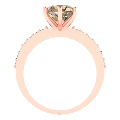 1.71 cttw Yellow Moissanite Solitaire with Zirconia Simulated Diamond Accents Engagement Ring - Solid Rose Gold (VVS1, Round Cut,7.5mm)