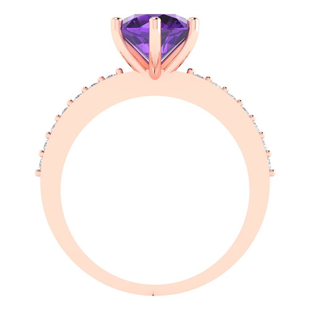 1.71 cttw Natural Amethyst Solitaire with Zirconia Simulated Diamond Accents Engagement Ring - Solid Gold (Round Cut,7.5mm)