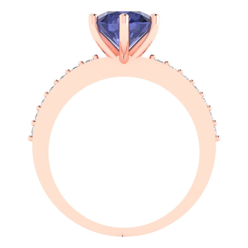 1.71 cttw Simulated Tanzanite Solitaire with Zirconia Simulated Diamond Accents Engagement Ring - Solid Gold (Round Cut,7.5mm)