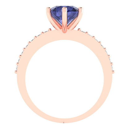 1.71 cttw Simulated Tanzanite Solitaire with Zirconia Simulated Diamond Accents Engagement Ring - Solid Gold (Round Cut,7.5mm)