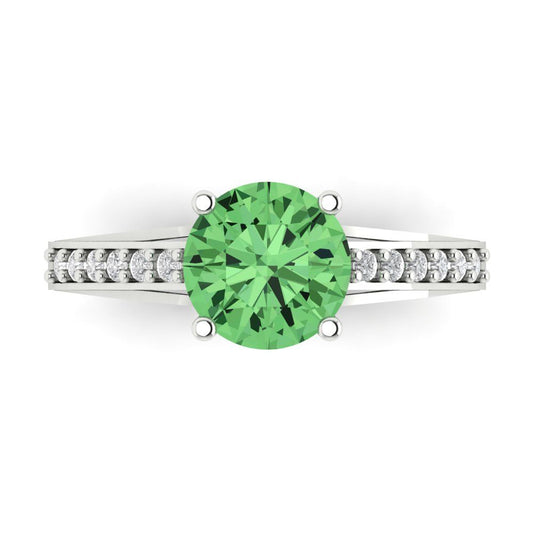 2.21 cttw Zirconia Simulated Green Diamond Solitaire with Zirconia Simulated Diamond Accents Engagement Ring - Solid White Gold (VVS1, Round Cut,8.0mm)