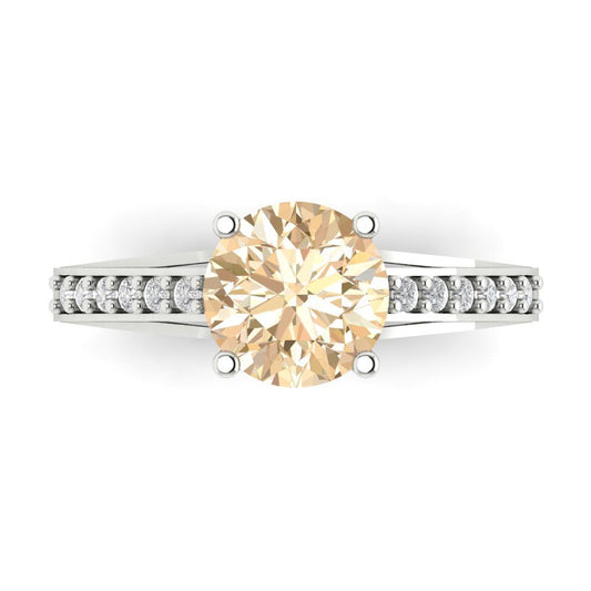 2.21 cttw Natural Morganite Solitaire with Zirconia Simulated Diamond Accents Engagement Ring - Solid White Gold (VVS1, Round Cut,8.0mm)