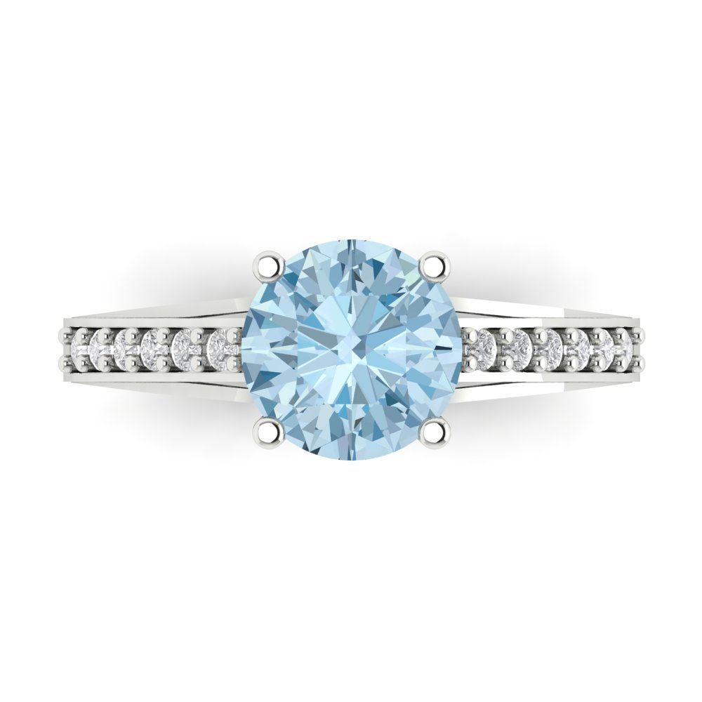 2.21 cttw Natural Sky Blue Topaz Solitaire with Zirconia Simulated Diamond Accents Engagement Ring - Solid Gold (Round Cut,8.0mm)