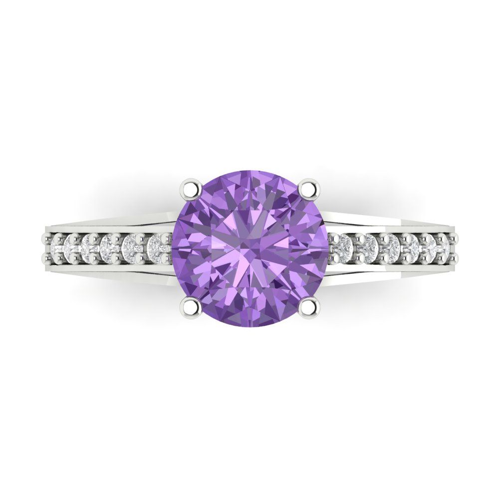 2.21 cttw Simulated Alexandrite Solitaire with Zirconia Simulated Diamond Accents Engagement Ring - Solid Gold (Round Cut,8.0mm)