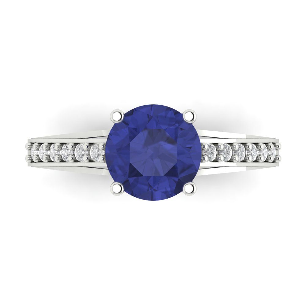 2.21 cttw Simulated Tanzanite Solitaire with Zirconia Simulated Diamond Accents Engagement Ring - Solid Gold (Round Cut,8.0mm)
