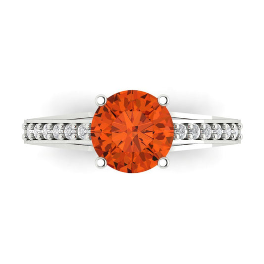 2.21 cttw Zirconia Simulated Red Diamond Solitaire with Zirconia Simulated Diamond Accents Engagement Ring - Solid White Gold (VVS1, Round Cut,8.0mm)