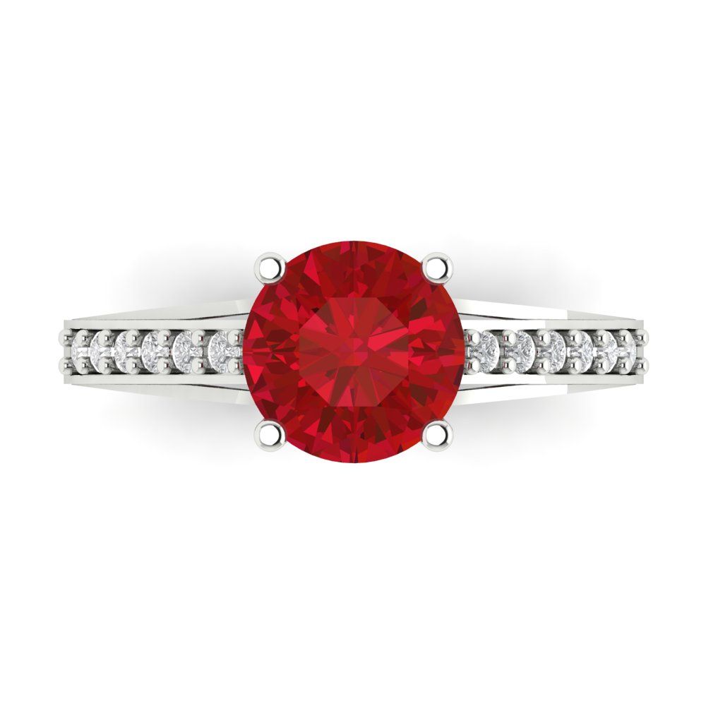 2.21 cttw Simulated Pink Tourmaline Solitaire with Zirconia Simulated Diamond Accents Engagement Ring - Solid Gold (Round Cut,8.0mm)