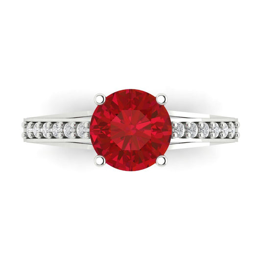 2.21 cttw Simulated Pink Tourmaline Solitaire with Zirconia Simulated Diamond Accents Engagement Ring - Solid White Gold (VVS1, Round Cut,8.0mm)