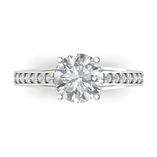 2.21 cttw Moissanite Solitaire with Zirconia Simulated Diamond Accents Engagement Ring - Solid White Gold (VVS1, Round Cut,8.0mm)